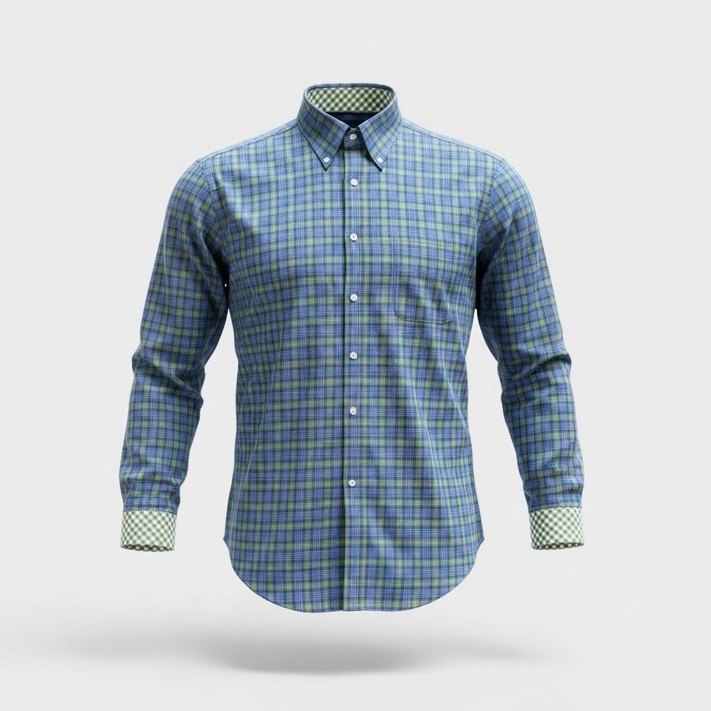 Lochlane Button Down‎ Shirt Mens Large Blue Plaid Flip Cuff Preppy Ivy League